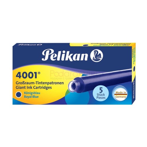 Картриджи с чернилами для перьевой ручки Pelikan INK 4001, Royal Blue (длинные, 5 шт)